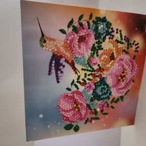 Handmade Hummingbird & Flowers Diamond Painting Greeting Card